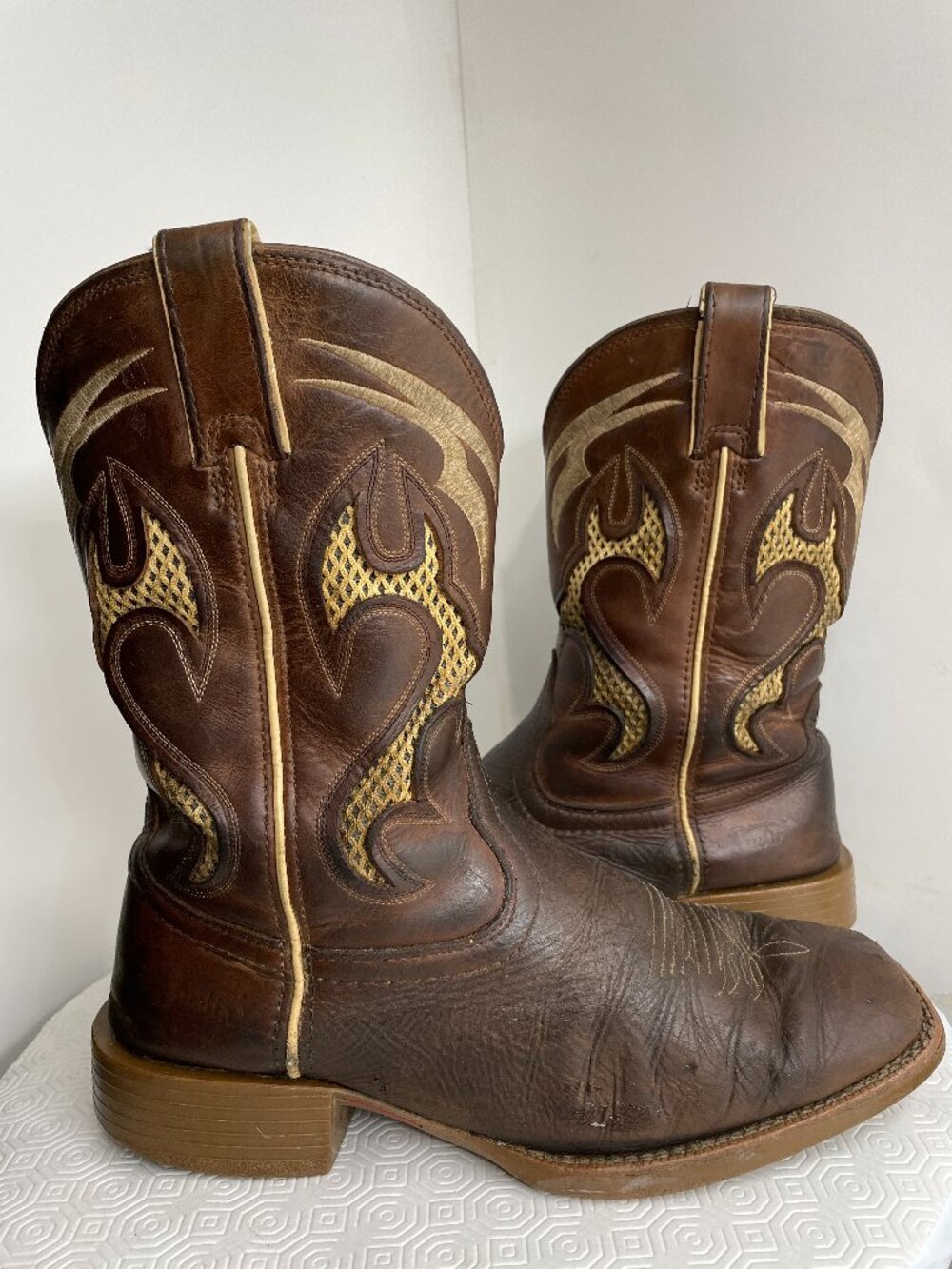 Justin Stampede Western Cowboy Work Boots Brown Leather Square Toe Men's 10 D
